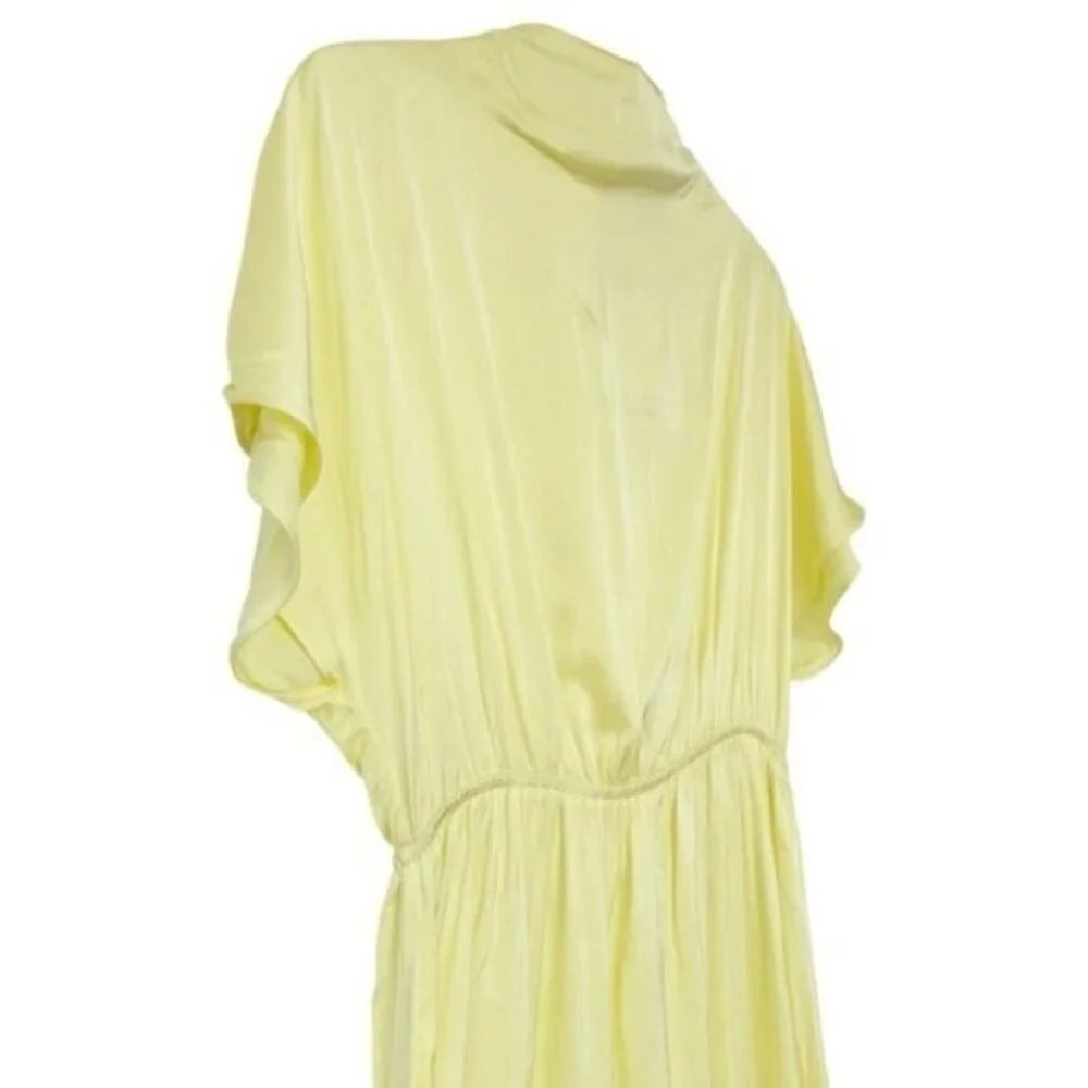 NWT & Other Stories Butter Yellow Asymmetric High Neck Satin Midi Dress Size 10 - Picture 4 of 10
